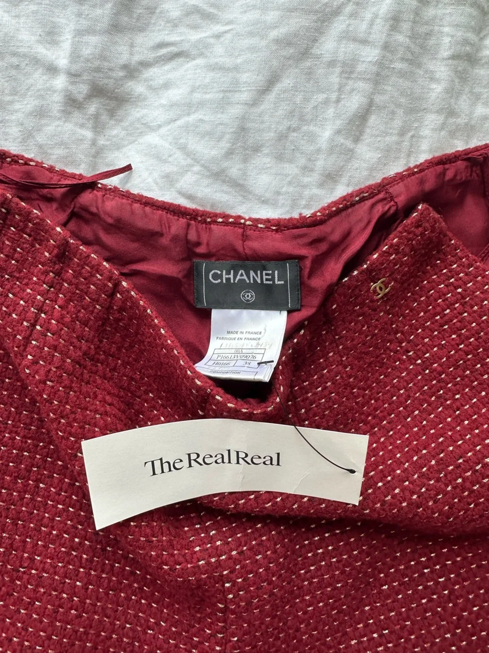 CHANEL Red Tweed Jacket with Metallic Thread